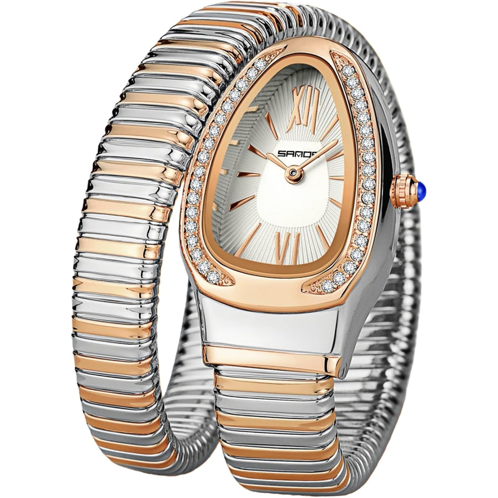 Gosasa Snake Bracelet Watch For Women, Elegant Wrap Around Bangle Wristwatch, Fashion Jewelry Style Quartz Watch, Adjustable Cuff Serpenti Watch For Dress & Gift