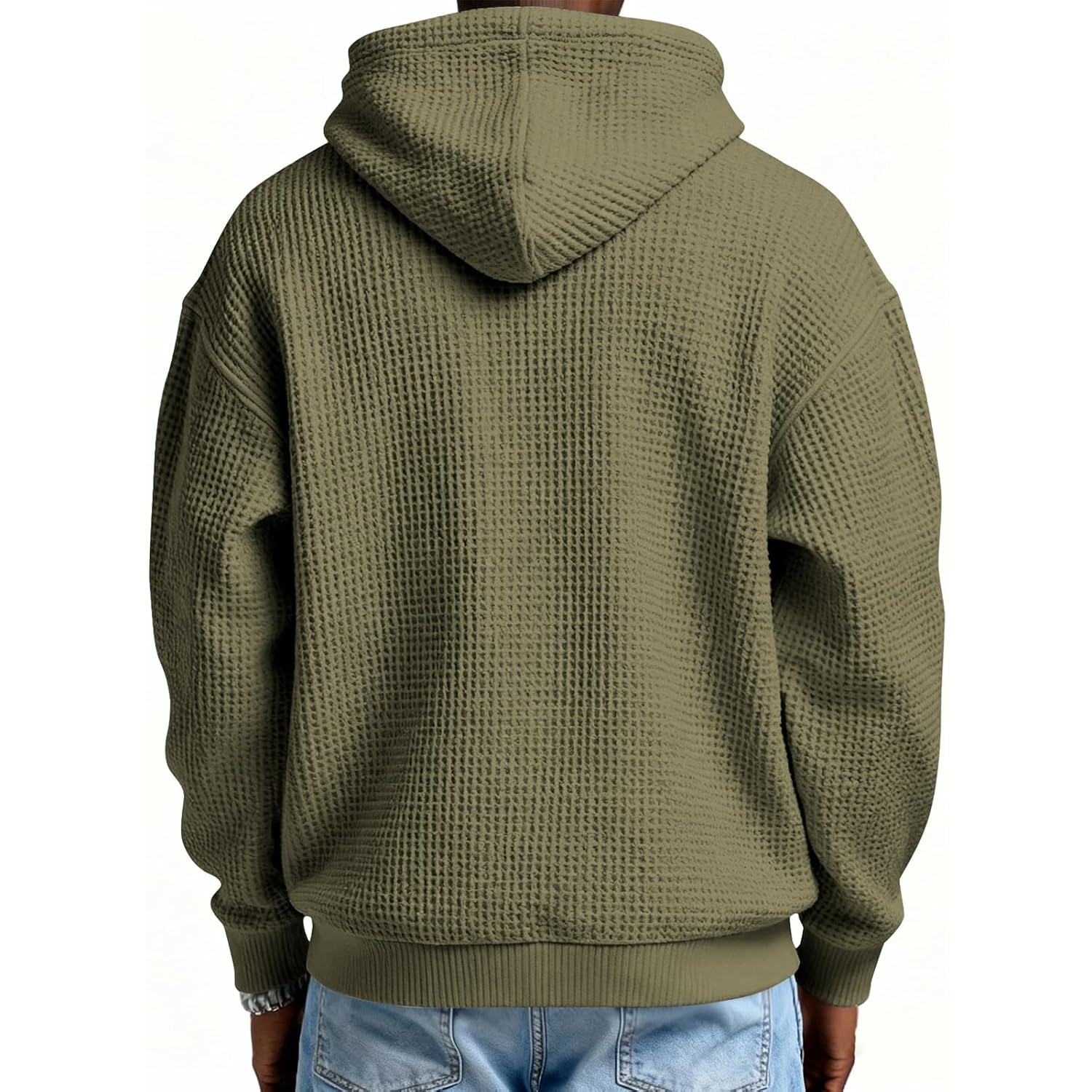 Men'S Quarter Zip Hoodie Waffle Knit Hooded Sweatshirt Loose Fit Casual Long Sleeve Pullover With Pockets