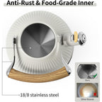 Lonffery Tea Kettle For Stove Top, 2.5 Quart Whistling Tea Kettle, Stainless Steel And Wood Pattern Folding Handle, Creamy White
