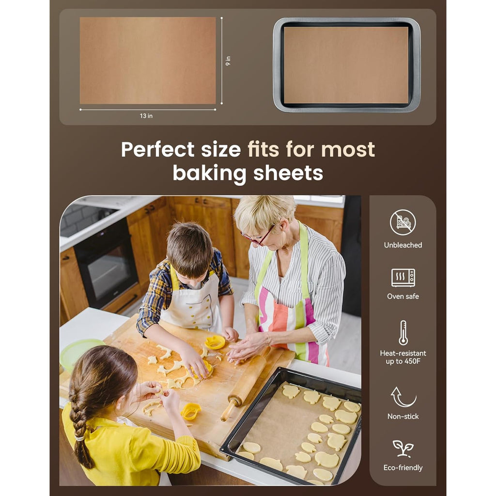 Parchment Paper Sheets, 9X13 In Non-Stick Precut Baking Parchment For Baking, Grilling, Air Fryer, Steaming, And More (Unbleached) - Quarter Sheet Size, Perfect For Bread, Cakes, Cookies, 100Pcs