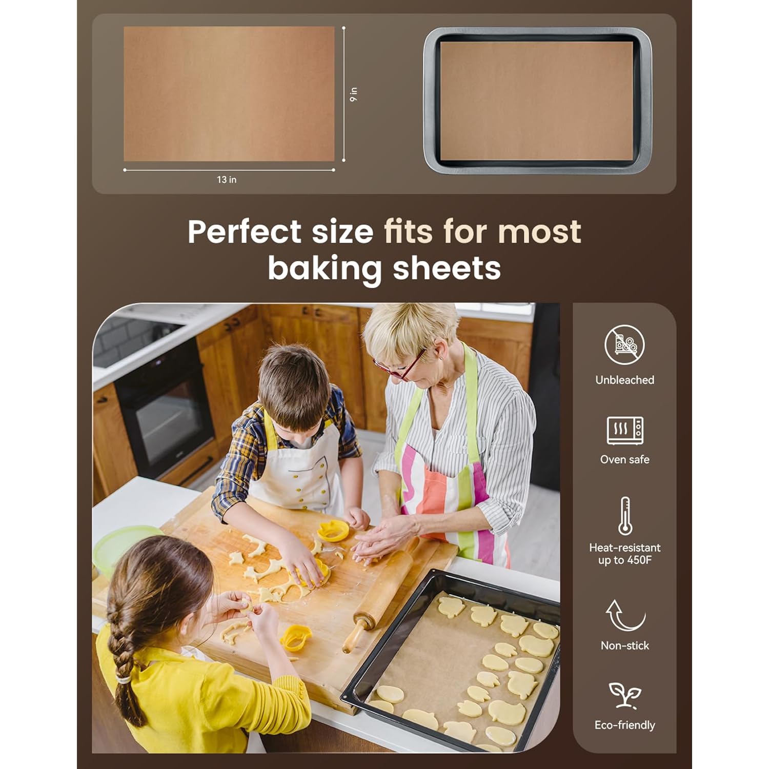 Parchment Paper Sheets, 9X13 In Non-Stick Precut Baking Parchment For Baking, Grilling, Air Fryer, Steaming, And More (Unbleached) - Quarter Sheet Size, Perfect For Bread, Cakes, Cookies, 100Pcs