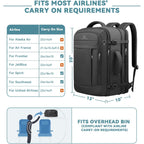Travel Backpack, 50L Expandable Extra Large Laptop Backpack, Carry On Backpack Airline Approved Water Resistant Business Suitcase Daypack Bag Fits 17 Inch Laptops, Travel Gifts For Men Women, Black