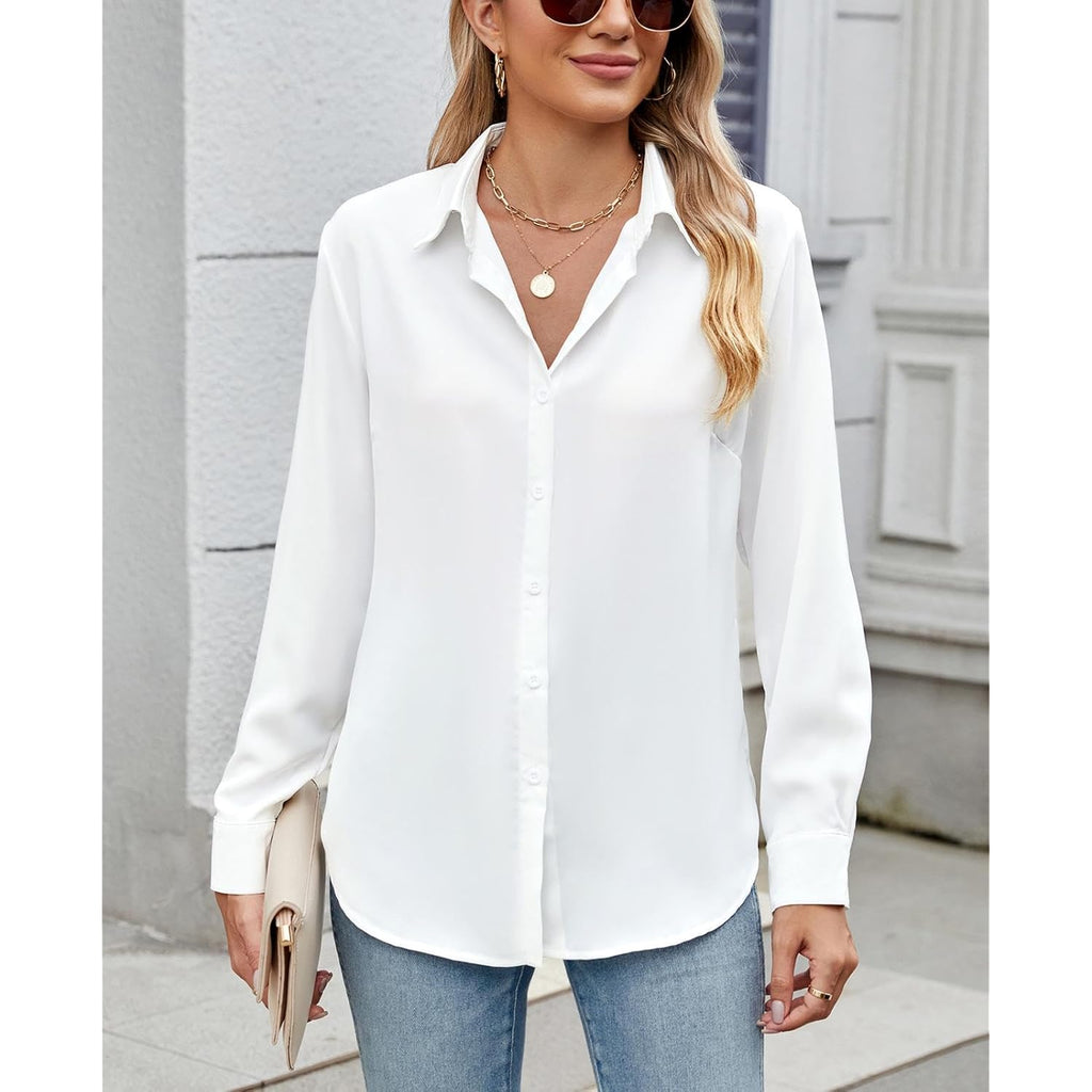 Womens Long Sleeve Button Down Shirt Ultra-Soft Stretch Wrinkle-Free Work Casual Business Office Blouse