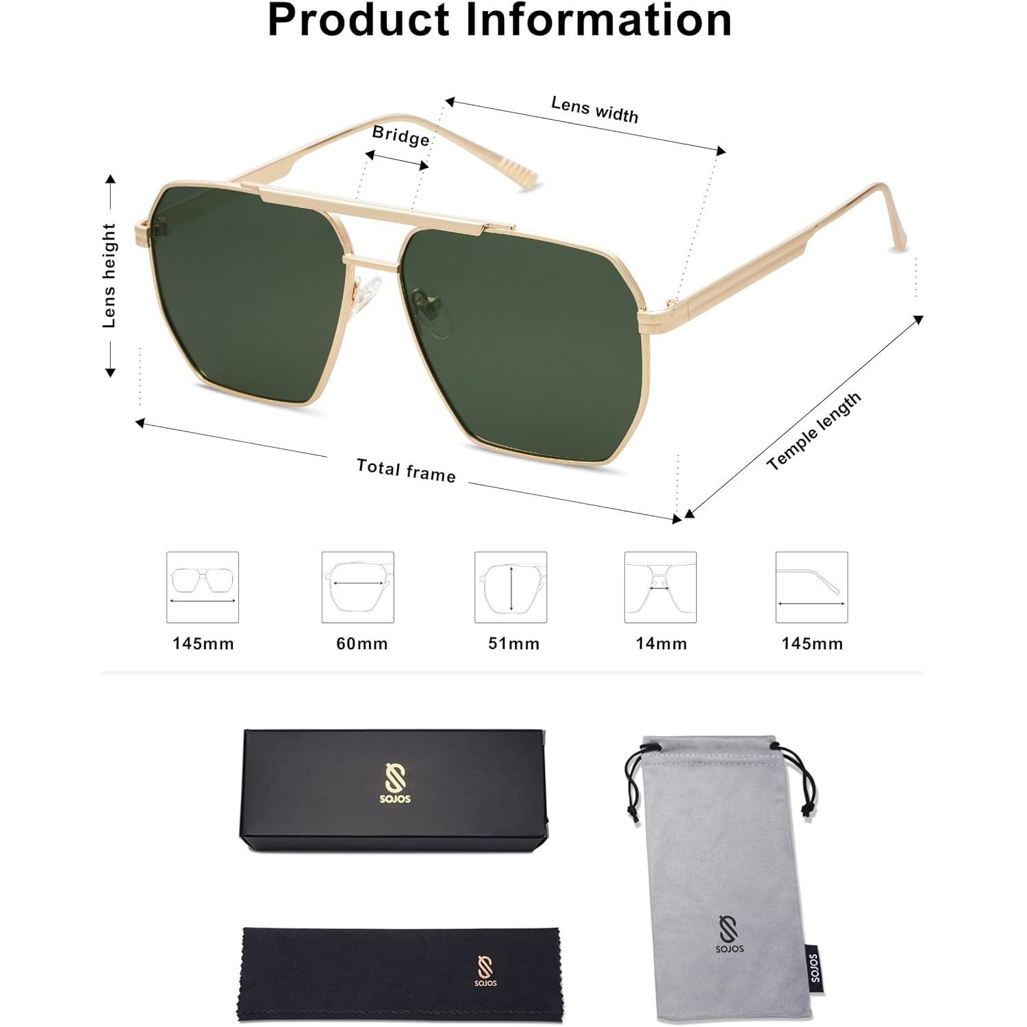 Sojos Retro Oversized Square Polarized Sunglasses For Women Men Vintage Shades Classic Large Metal Sun Glasses