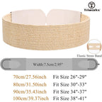 TRIWORKS Straw Woven Elastic Belt for Women Wide Boho Braided stretchy Belt Rattan Waist Belt for Dress