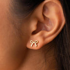 Mothers Day Gifts for Mom Daughter - Gold Earrings for Women Girls Bow Earring Jewelry Huggie Hoop Stud Earrings Hypoallergenic CZ Pearl Drop Bow Earring Gifts for Girls Wedding Birthday Gifts