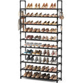 VTRIN 10 Tier Shoe Rack Tall Large Capacity Wide Shoe Organizer with Two Hooks Sturdy Metal Shoe Shelf for Entryway, Closet, Bedroom