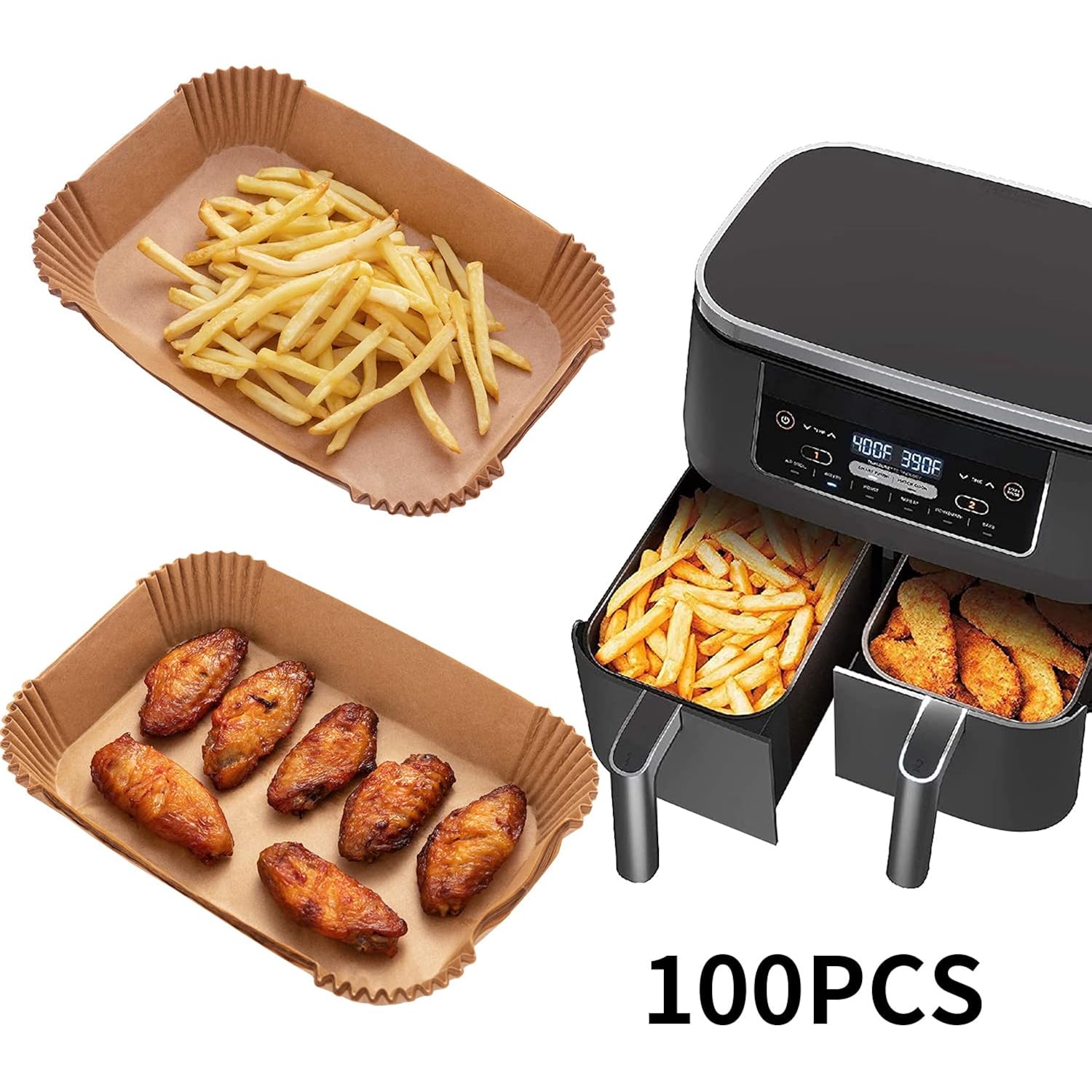 Ecfvtp Air Fryer Disposable Paper Liner, 100Pcs Food Grade Parchment Liners For Ninja Dz201, Air Fryer Accessories Baking Paper (9 * 6,Thicken Natural)