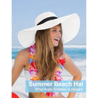 Senker Fashion Sun Hats for Women Oversize Wide Brim Straw Beach Hat Floppy Foldable Roll-Up Summer Vacation UPF 50+
