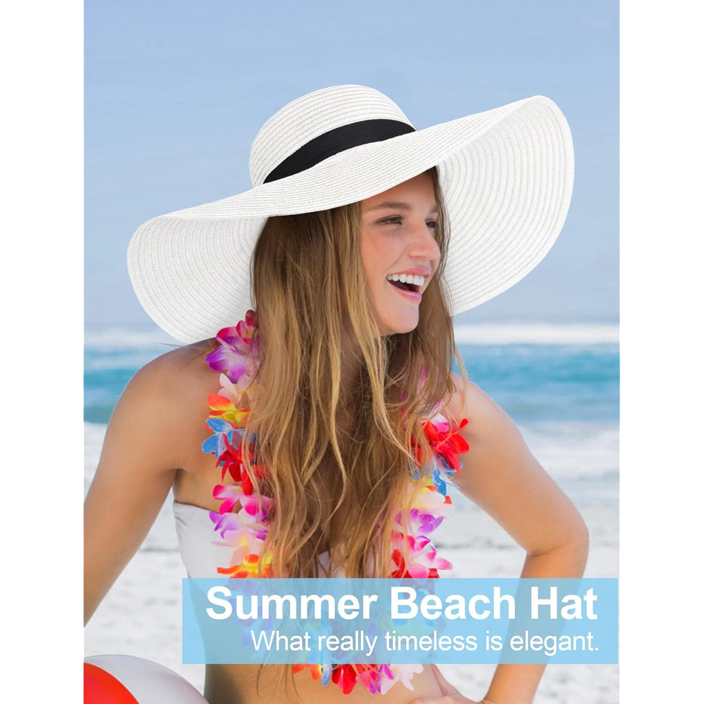 Senker Fashion Sun Hats for Women Oversize Wide Brim Straw Beach Hat Floppy Foldable Roll-Up Summer Vacation UPF 50+
