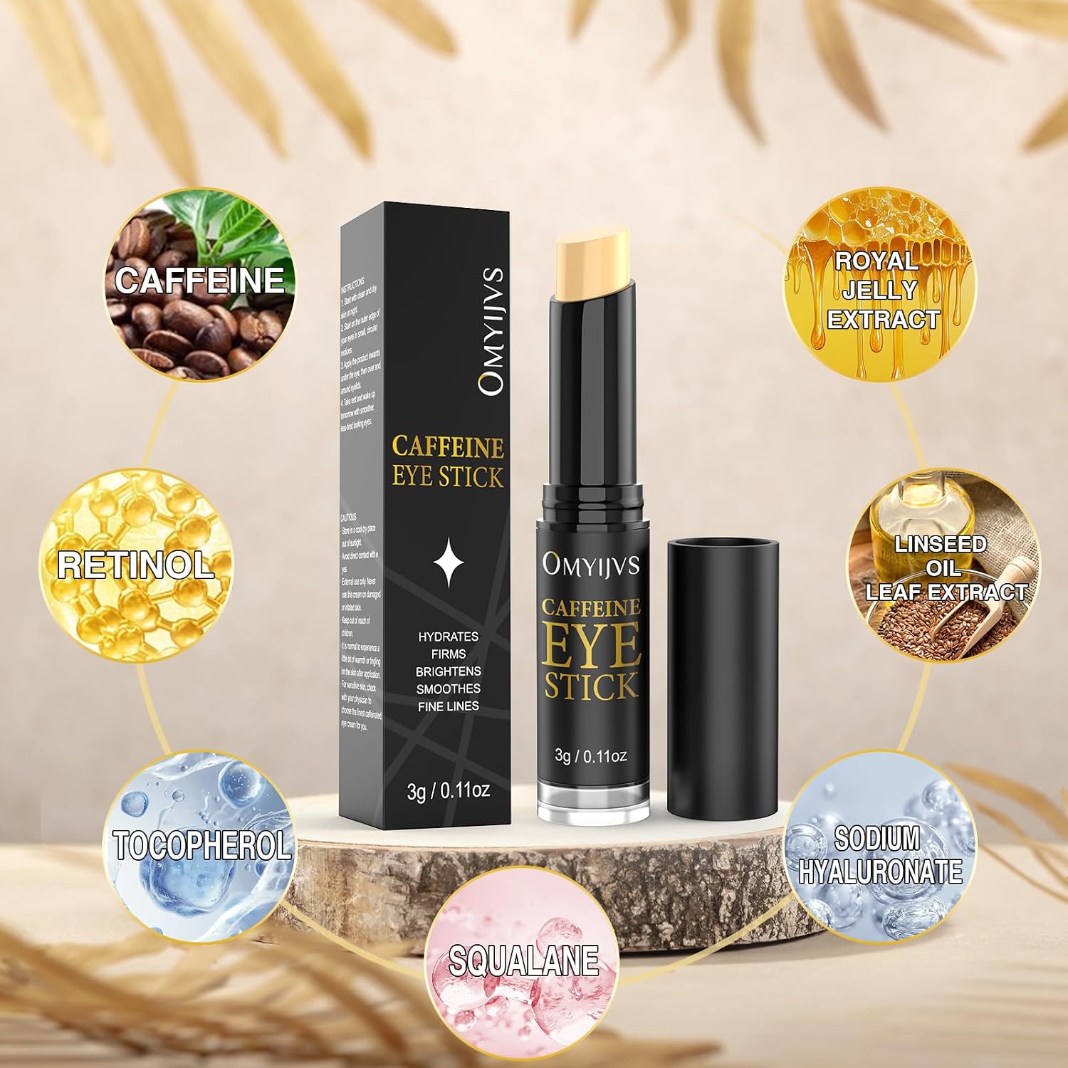 Caffeine Eye Stick With Retinol, Hyaluronic Acid For Dark Circle, Wrinkles, Under Eye Cream Anti Aging For Puffiness And Bags Reduces Fine Lines