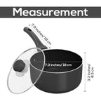 Utopia Kitchen 2 Quart Detachable Handle Nonstick Saucepan With Glass Lid, Multipurpose Use For Home, Kitchen Or Restaurant, Grey & Black