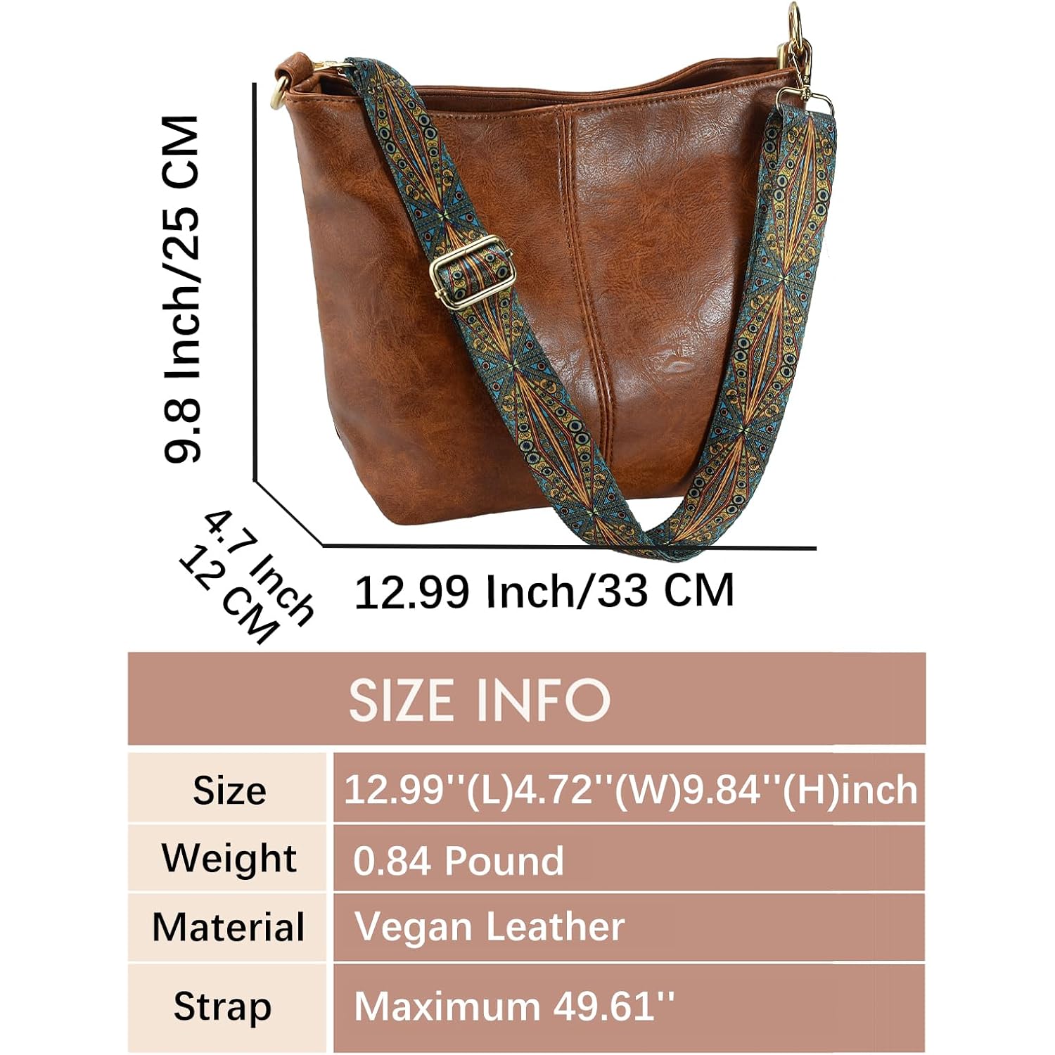 Hobo Bags Vegan Leather Crossbody Bag Guitar Strap Shoulder Purses With Zipper Handbags For Women