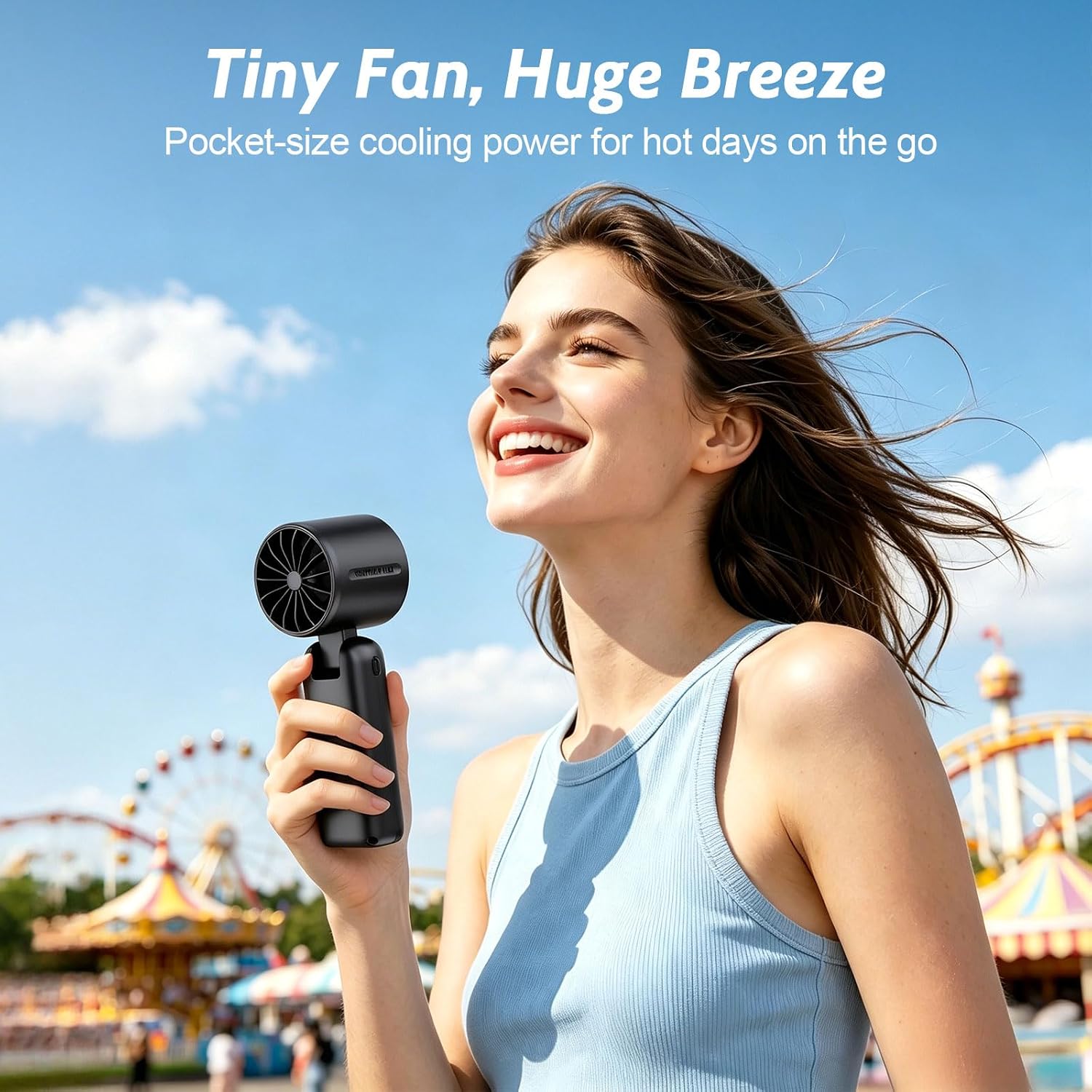 Portable Handheld Turbo Fan, 5000Mah Usb-C Rechargeable Mini Pocket Fan With 1-100 Speeds, Led Display, Strong Airflow,12H Runtime, 3 In 1 Hand Fan For Travel, Outdoor, Beach, Gifts For Women, Men