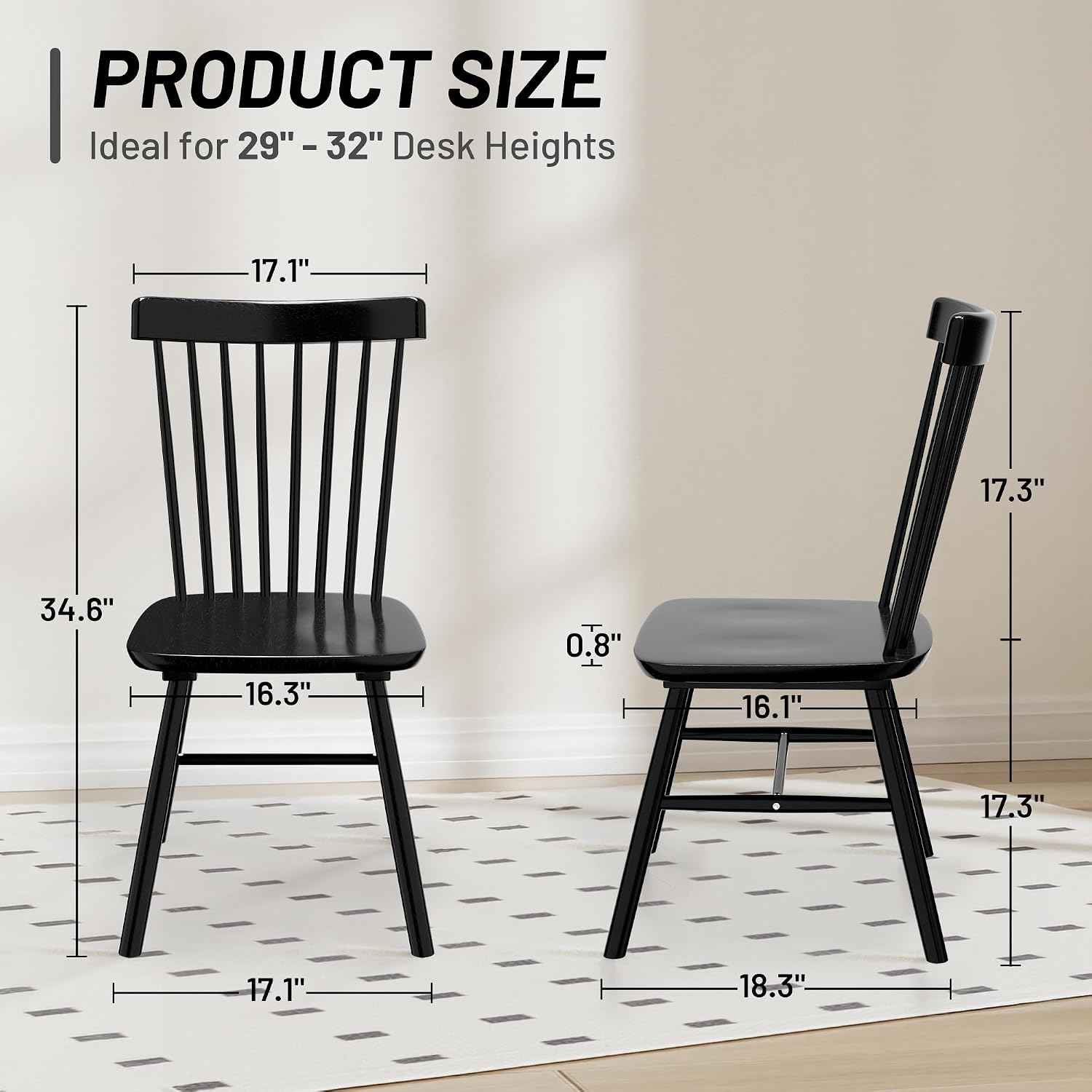 Windsor Dining Chairs, Farmhouse Wooden Dining Room Chairs, Solid Wood Kitchen Chairs With Spindle Back Set Of 4, Black