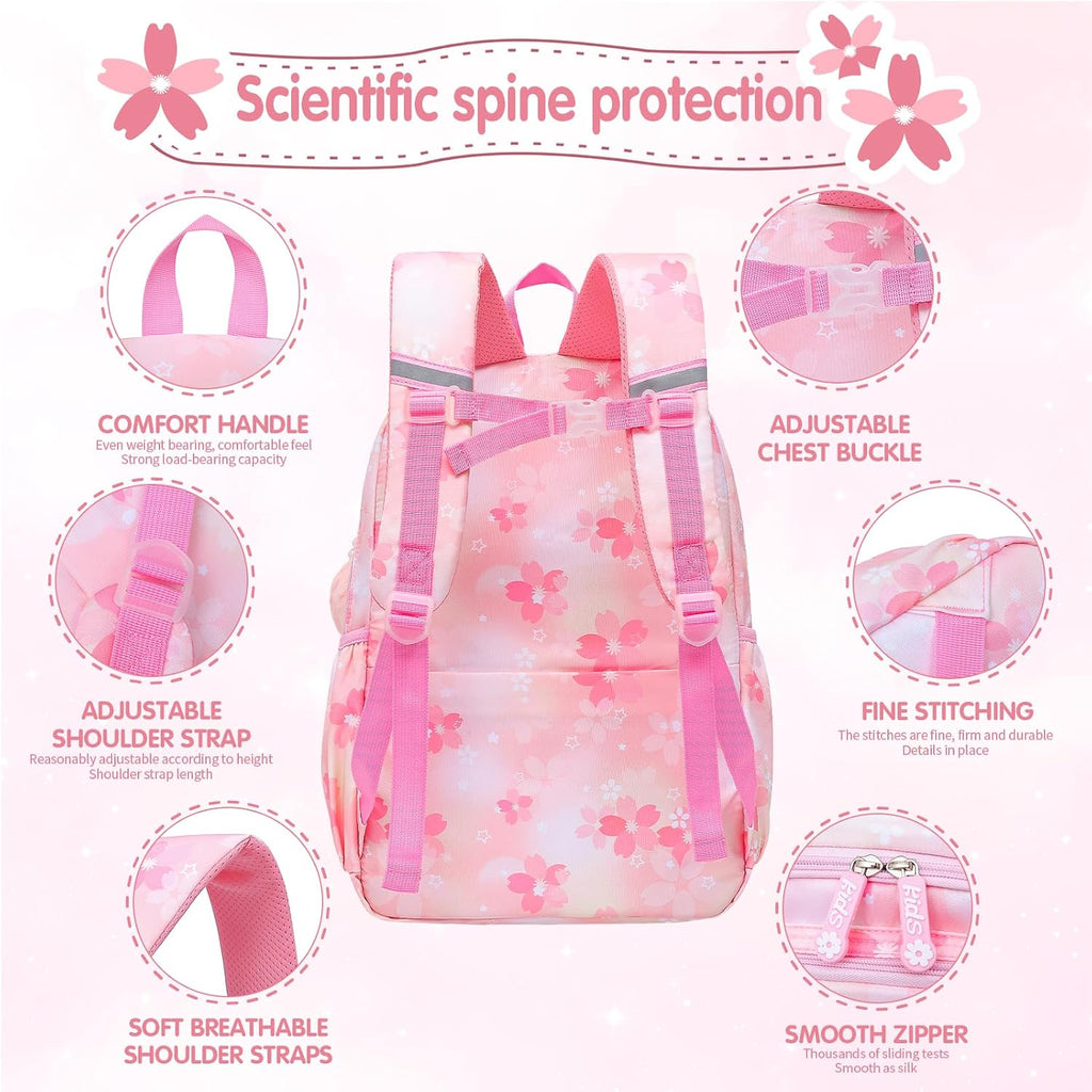 Lovely Girls Backpack School Bag For Students Kids Book Bag With Multiple Pockets Splash-Proof Children'S Backpack（17Inch Pink）