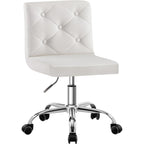 Vecelo Pu Leather Mid-Back Armless Vanity Chair Adjustable Height 360° Rolling Swivel For Home Office Work, White