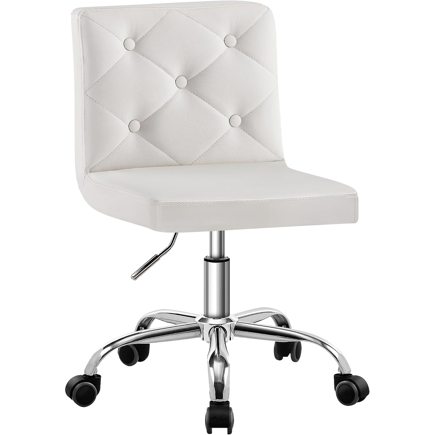 Vecelo Pu Leather Mid-Back Armless Vanity Chair Adjustable Height 360° Rolling Swivel For Home Office Work, White