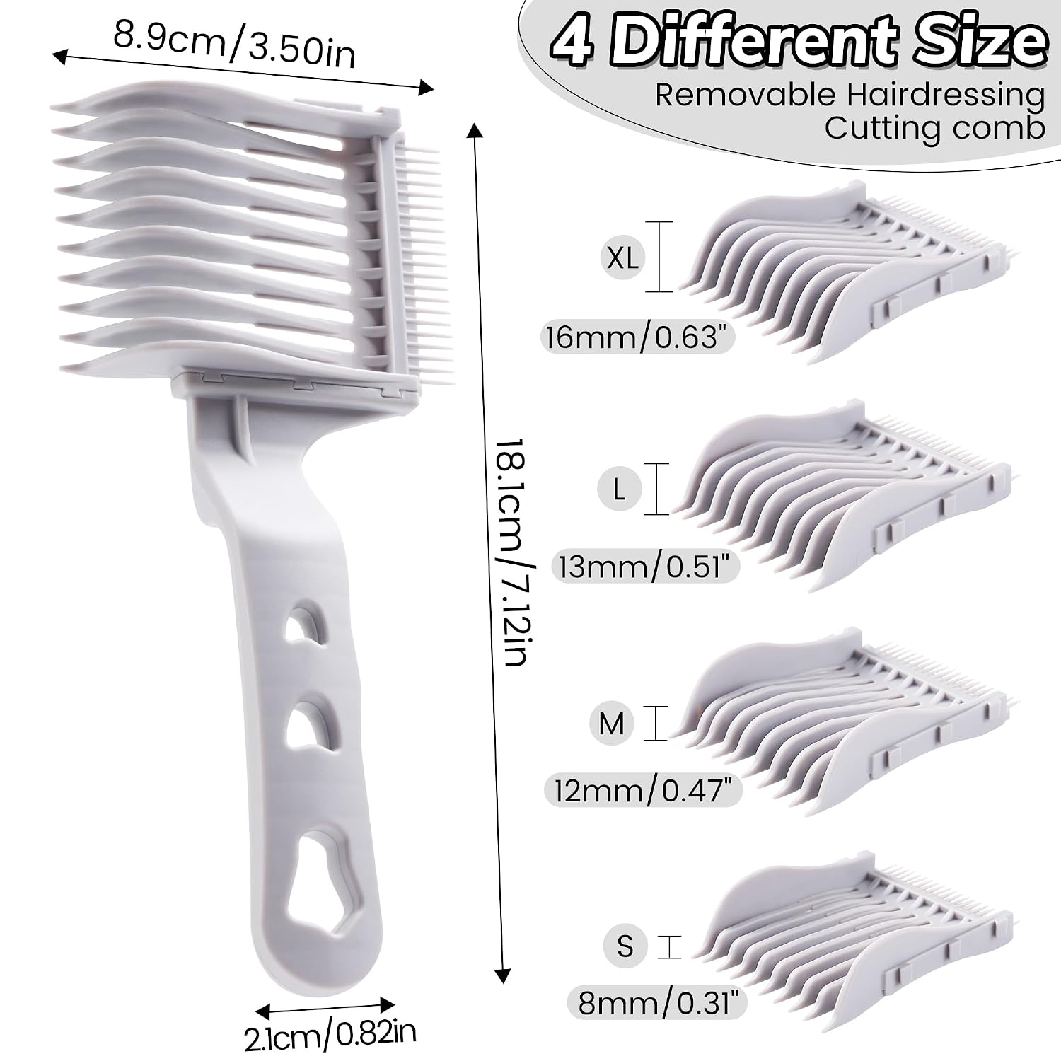 4-In-1 Detachable Fade Comb Set – Professional Barber Combs For Fading, Blending & Layering. Graduated Sizes Fit All Shears & Styling Tools – For Home & Salon (Grey)