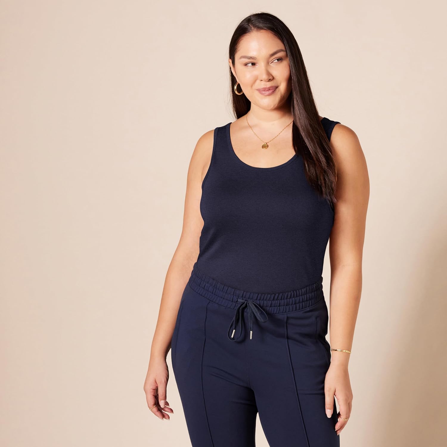 Amazon Essentials Women's Slim-Fit Scoop Neck Tank Top, Pack of 2, Navy/Yellow, Large