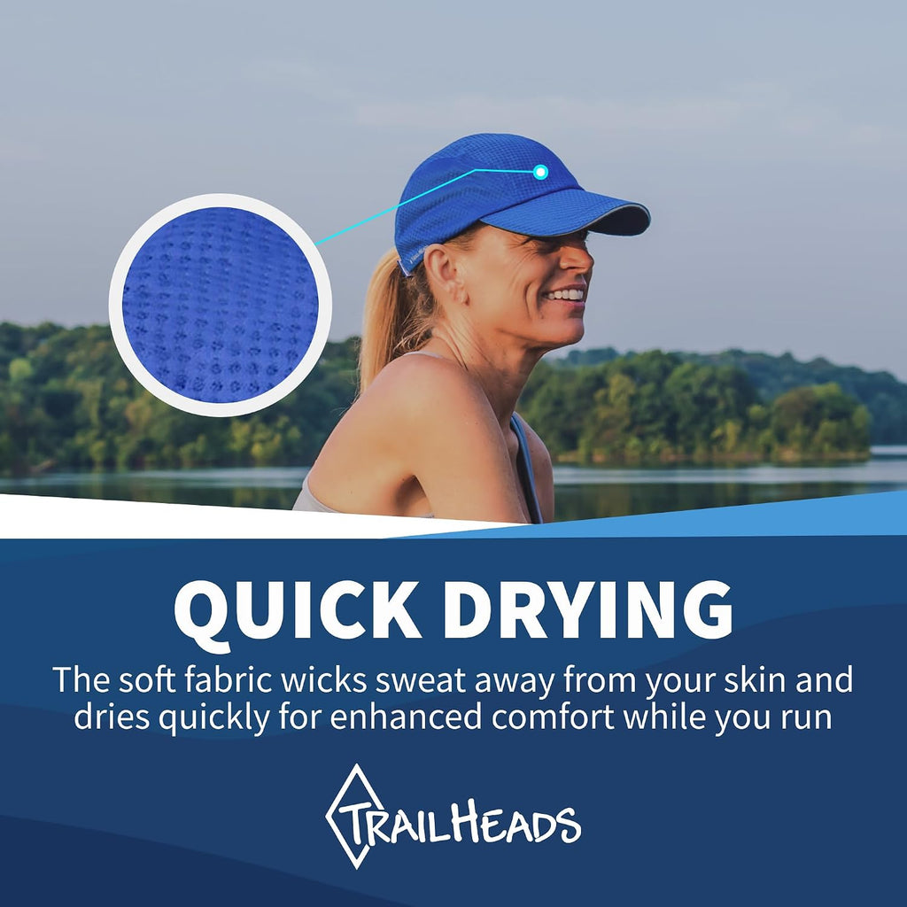 TrailHeads Women's Race Day Performance Running Cap, Lightweight & Quick Drying Mesh Sports Hat with Reflective Trim White-cool Blue