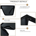 Square Oversized Sunglasses for Women Men Big Flat Top Fashion Shield Large UV Protection Rimless Shades (2packs) Glossy Black + Tortoise