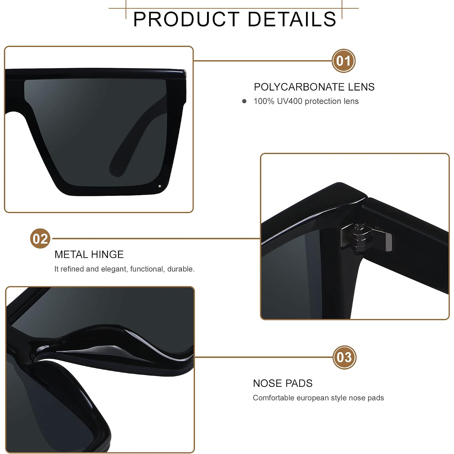 Square Oversized Sunglasses for Women Men Big Flat Top Fashion Shield Large UV Protection Rimless Shades (2packs) Glossy Black + Tortoise