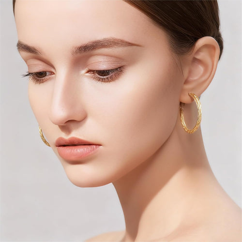 14K Gold Hoop Earrings for Women Trendy Thick Twisted Hoops Earring Fine Weave Design 14K Gold Earrings for Womens Hypoallergenic Earrings Jewelry for Women 30MM