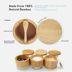 Salt Cellar Bamboo Salt Container With Lid & Spoon For Countertop