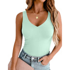 Zeagoo Women'S Double Lined V Neck Tank Tops Summer Slim Fit Basic Sleeveless Shirts Cute Trendy Going Out Tops