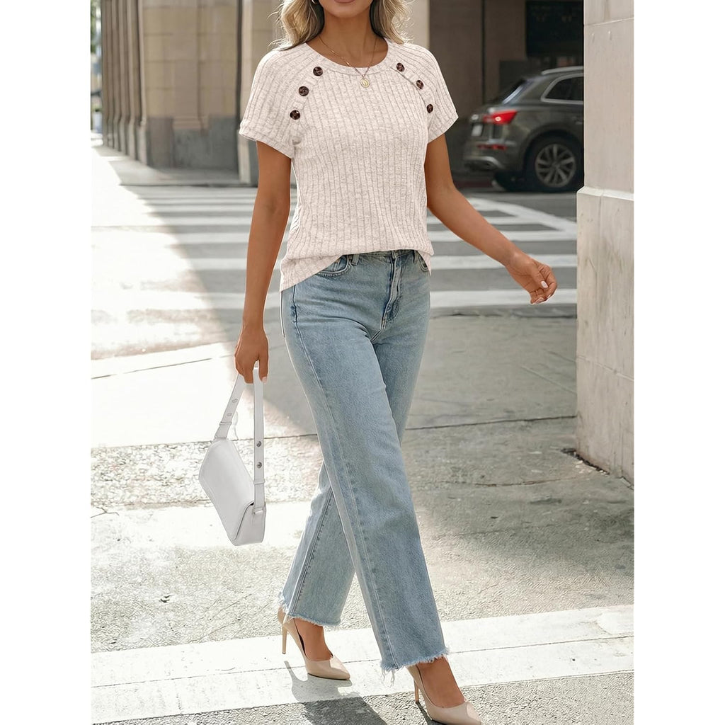 Women's Short Sleeve Shirts Business Casual Blouses Dressy Work Tunic Tops 2026 Spring Sweaters Fashion Clothes