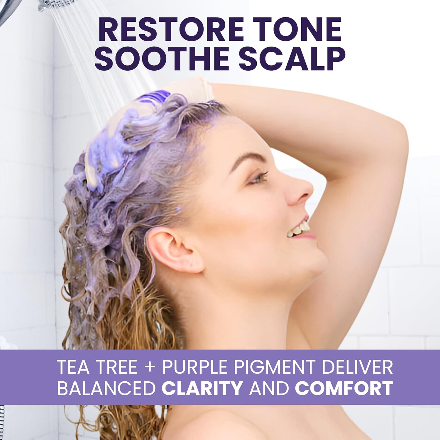 KESMEDIK Tea Tree Purple Shampoo & Conditioner Set with Rosemary & Aloe, Professional Anti Brass Toner, Removes Yellow Tones for Gray, Bleached, White & Blonde Hair, Refreshes Scalp, Sulfate-Free