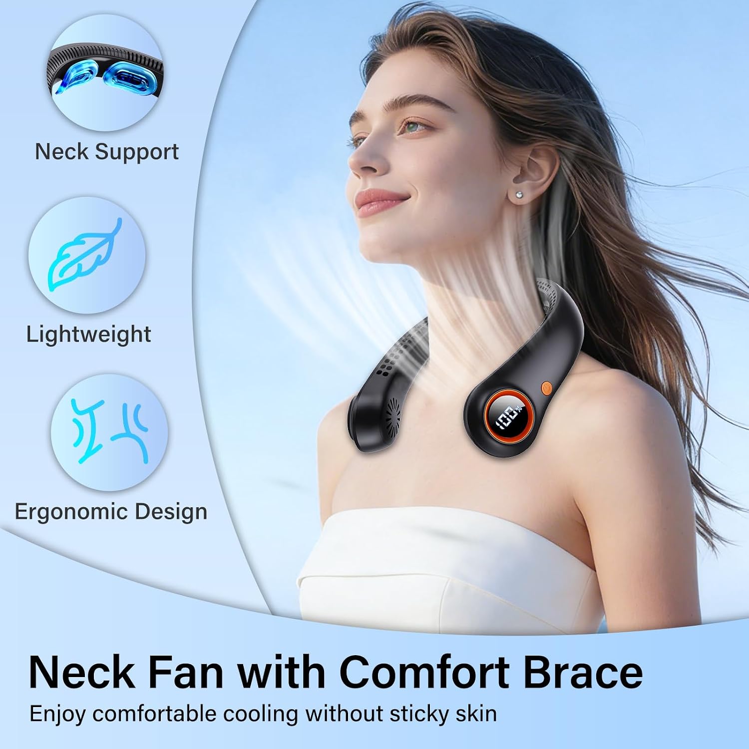 Portable Neck Fan, Neck Fans That Blow Cold Air, 5000Mah 5 Speeds Bladeless Wearable Personal Fan, Usb Rechargeable Battery Operated Cooling Neck Fan, Quiet Hands Free Fan For Travel