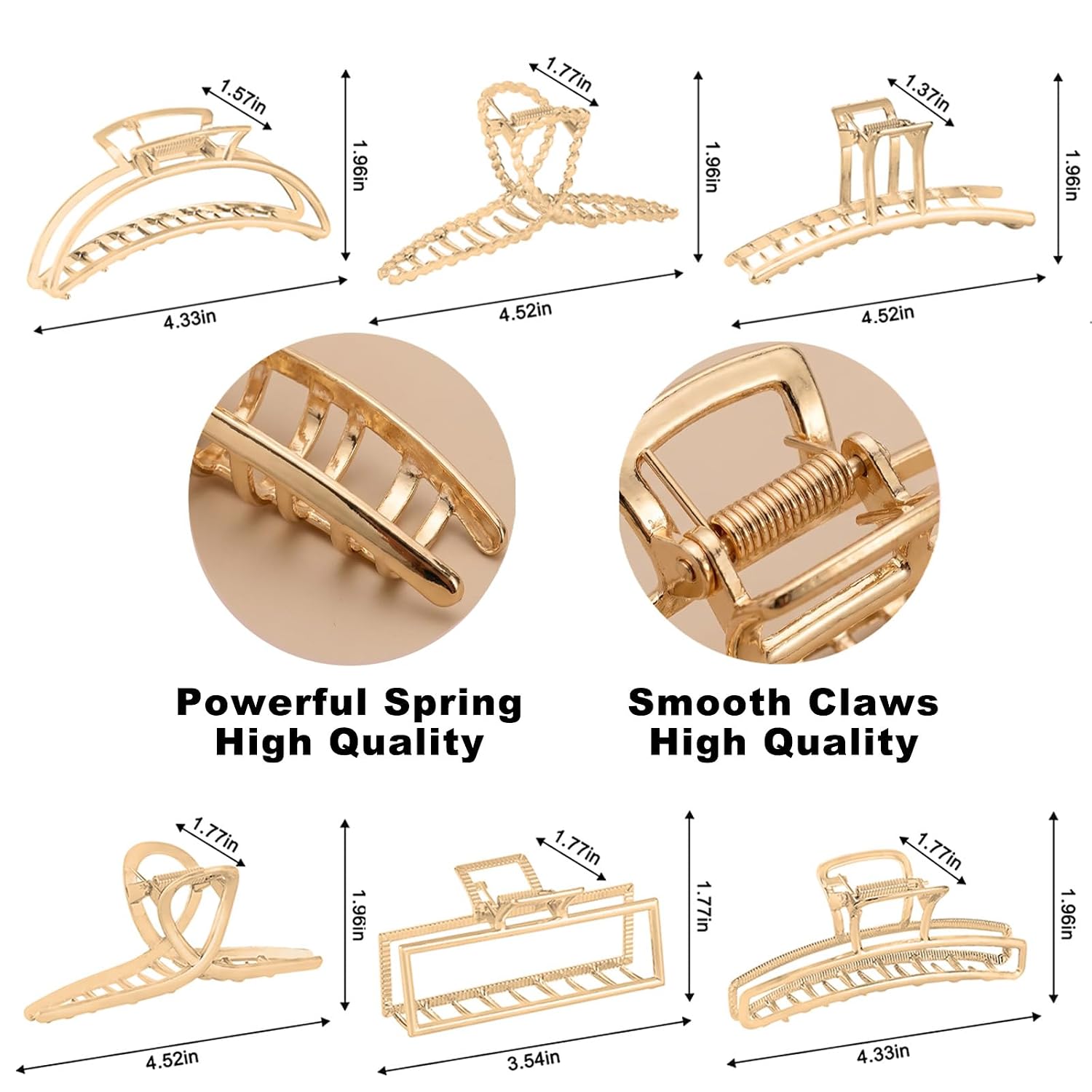 Lukacy 6 Pack Gold Metal Hair Clips - 4 Inch Large Jaw Clips For Women, Strong Hold Hair Claws For Thick Or Thin Hair, Fashion Hair Accessories For Styling