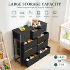 9-Drawer Dresser For Bedroom, Anti-Tip Tall Storage Organizer | Chest Of Drawers With Wooden Top And Metal Frame Fabric Bins For Closet, Living Room, Hallway, Entryway, Black