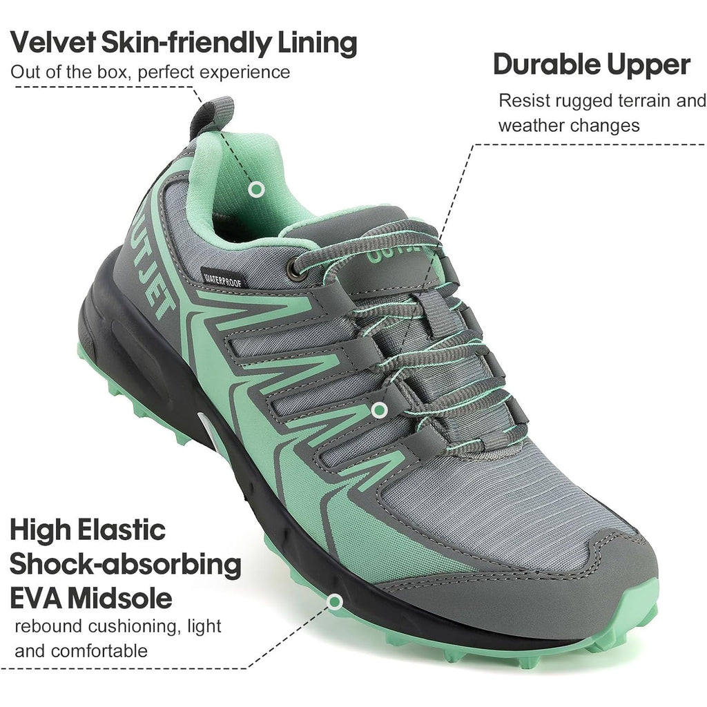 Women'S Waterproof Hiking Shoes Lightweight Non-Slip Trails Walking Shoes Outdoor Sneakers