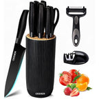 Knife Set, 10 Piece Kitchen Knife Set With Block And Sharpener, Anti-Rust Stainless Steel Knives Set For Kitchen, Chef Universal Knife Block Set, Dishwasher Safe, Ergonomical Design, Black