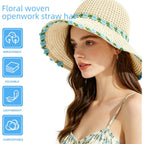 Sun Hats For Women Wide Brim Beach Hat Straw Boho Rainbow Beaded Summer Packable Foldable Bucket Hat For Travel