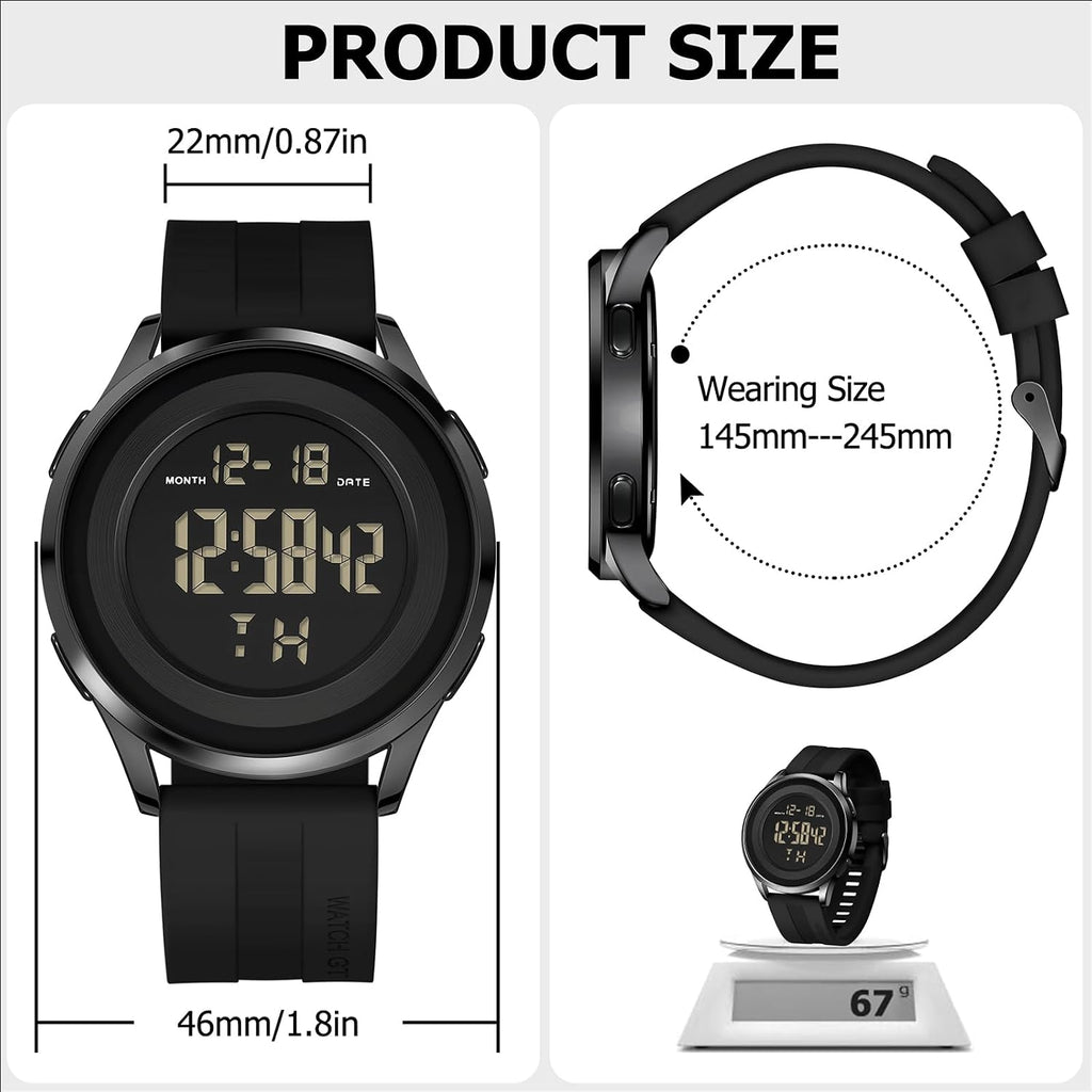 Cossinige Mens Digital Waterproof Military Watch For Men Black Dive Tactical Sports Minimalist Ultra-Thin Wrist Watch