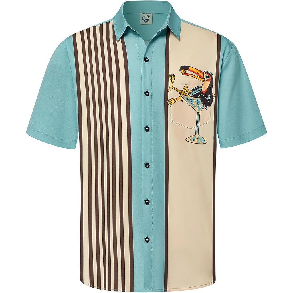 Hardaddy Men'S Vintage Bowling Shirt Short Sleeve Button Down Hawaiian Summer Beach Printed Casual Shirts