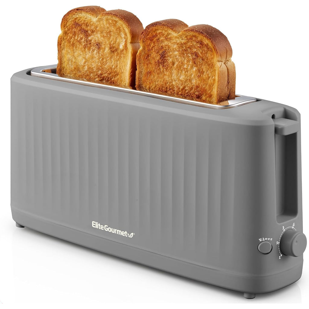Elite Gourmet ECT2517G SLIMTOAST™ 2-Slice Long Slot Toaster, Cool-Touch Body, 6 Browning Shades, Extra-Wide 1.5" Slot for Artisan Bread, Bagels, Waffles & English Muffins, Grey