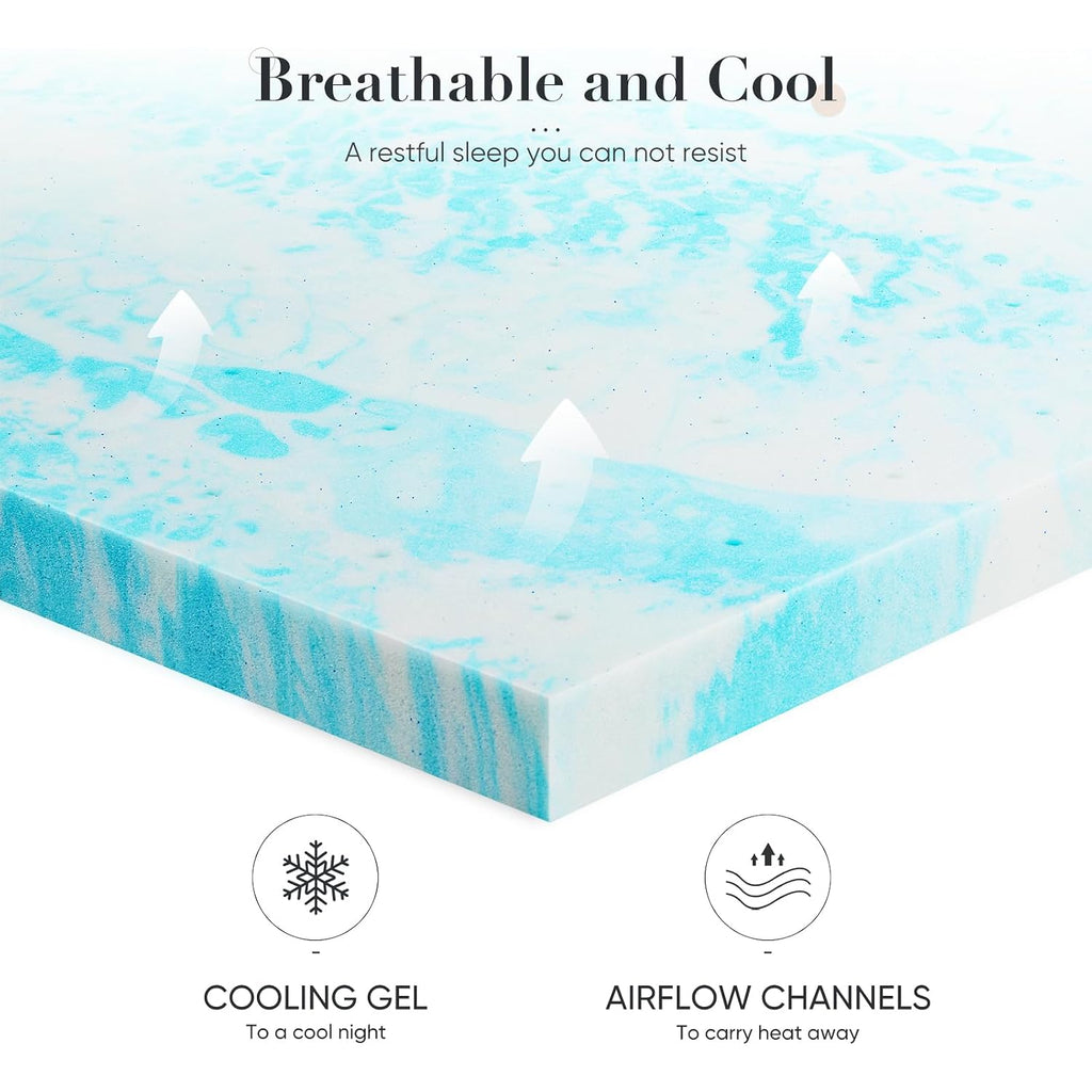 Dumos Mattress Toppers Memory Foam King Size, 3 Inch Thick Bed Topper Pad Cooling Gel Infused Soft Comfy Padding Breathable For Sleeper Sofa Couch Rv Camper, Certipur-Us Certified, Blue