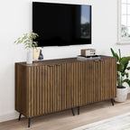 Smuxee Fluted Sideboard Cabinet, Freestanding Walnut Buffet Cabinet With Adjustable Shelf, Wood Storage Cabinet For Living Room, Entryway, Hallway