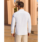 Demeanor Mens Linen Textured Shirt Long Sleeve Casual Cotton Solid Regular Fit Wedding Summer Beach Button Down Shirt