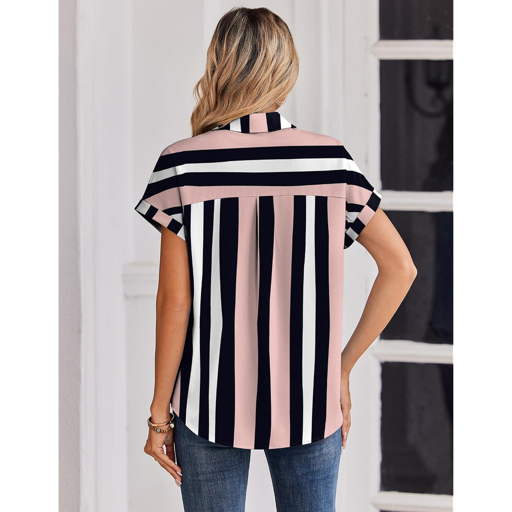 Zeagoo Womens Tops Short Sleeve Shirts Button Down Casual Blouses V Neck Outfits Summer Spring Clothes 2026