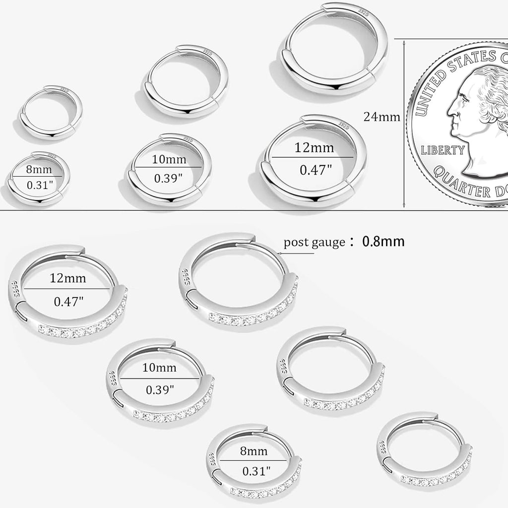 Cocadant 6 Pairs 925 Sterling Silver Small Hoop Earrings for Women,14k Real Gold Hypoallergenic Tiny Cubic Zirconia Cartilage Huggie Earring Sets for Multiple Piercing Trendy Jewelry 8/10/12mm