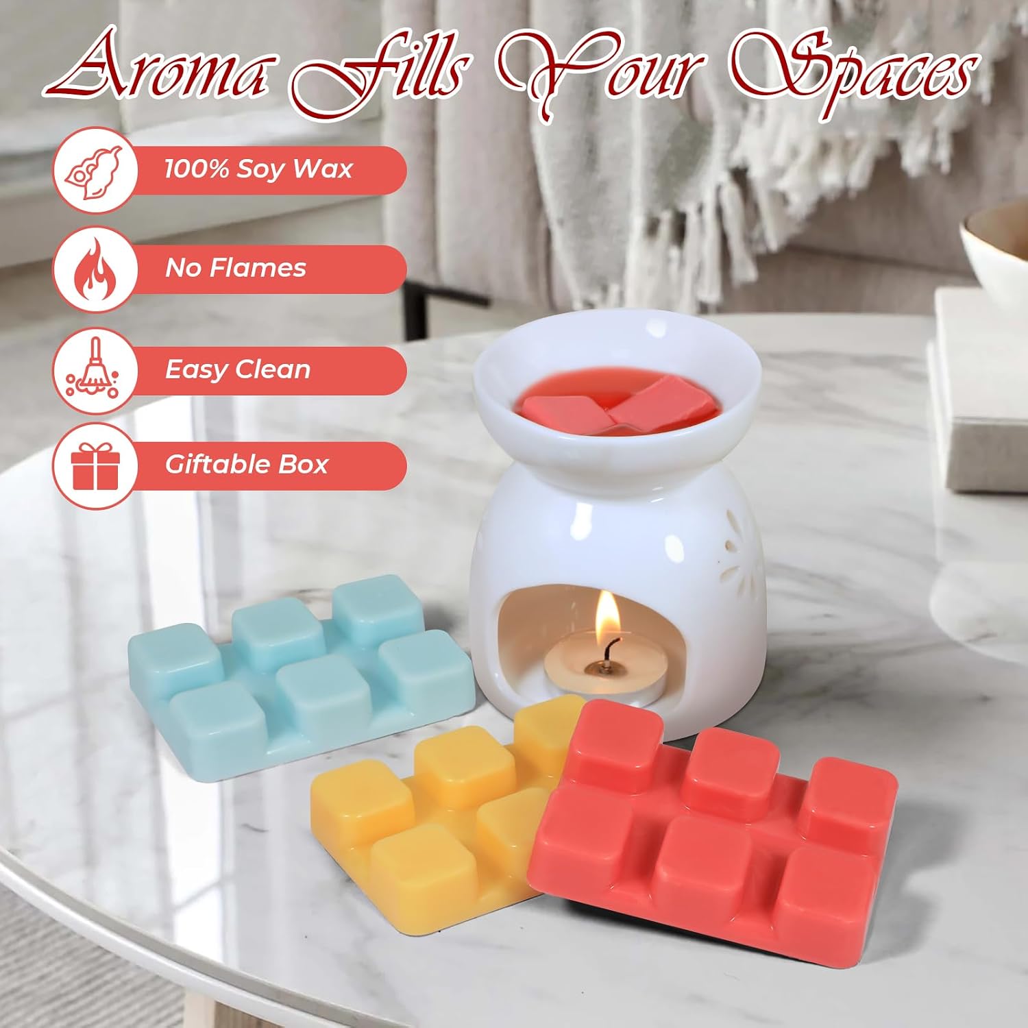 Wax Melts, Scented Wax Cubes Strong Scent, Summer Scents Soy Wax For Wax Warmer - Pineapple, Watermelon, Strawberry, Mango, Passion Fruit, Mint, 6 Pack