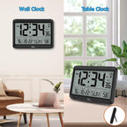 Atomic Clock With Indoor Outdoor Temperature - 8.5'' Digital Clock Battery Operated, Self-Setting, 4 Time Zones, Dst