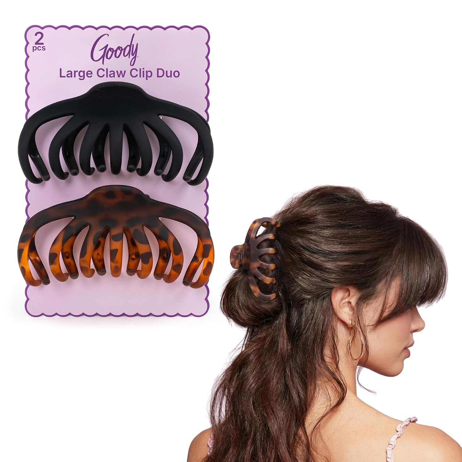 Goody Slideproof Large Hair Clips, Stylish, Secure Grip Octopus Claw Clips For Thick Hair, Styling Accessories For All Occasions & Longer Lengths, Gifts For Women & Girls, Black & Tortoiseshell, 2 Ct