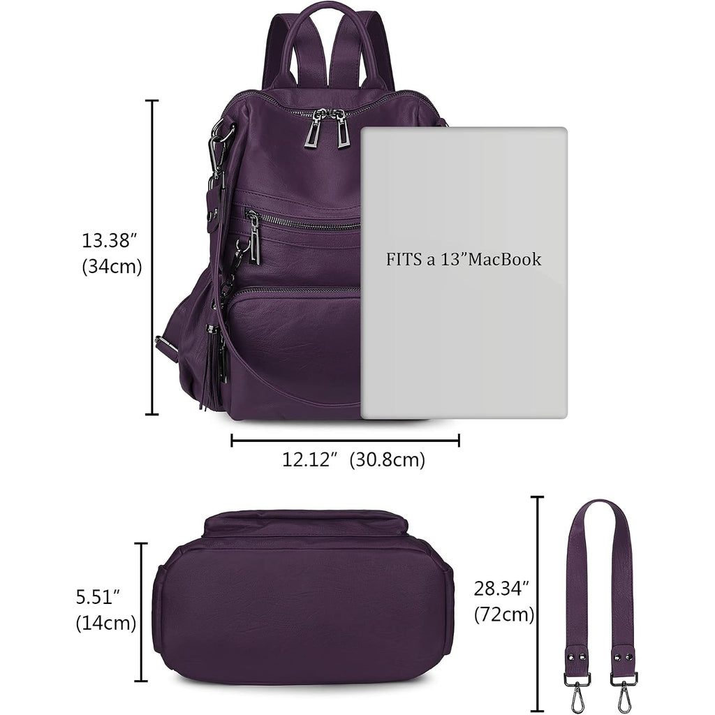 Travel Backpack Purse For Women Vegan Leather Ladies Fashion Tassel Shoulder Bag Convertible